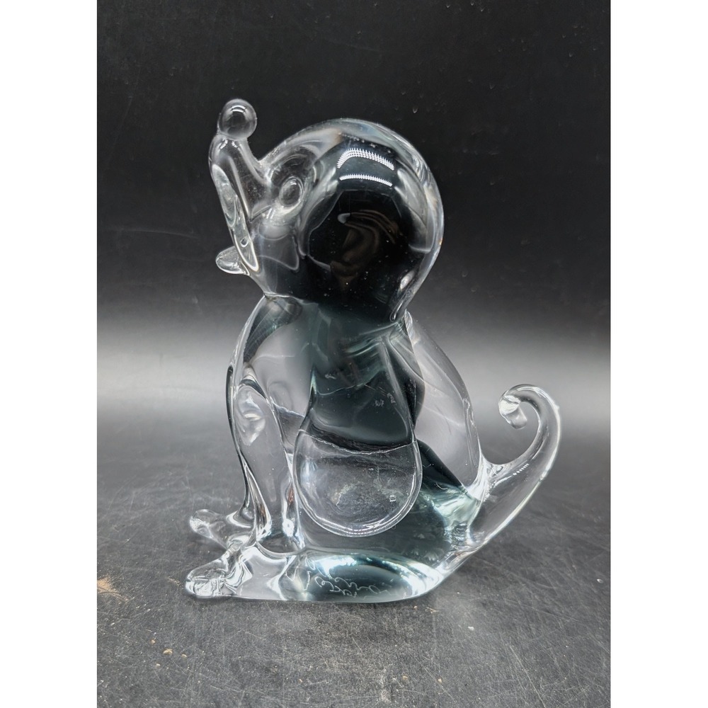 V Nason C Murano Glass Dog Figurine Signed Smoky Grey Italian Art Glass Puppy
